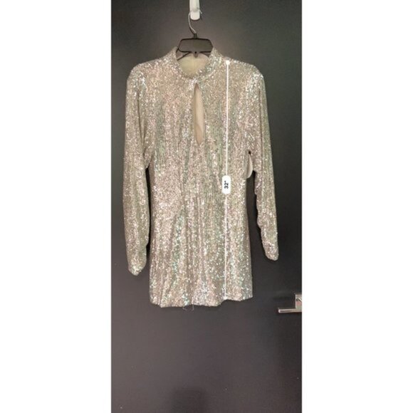 Ronny Kobo Lauper cutout sequin Dress in Silver size M - Picture 6 of 9